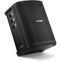 Black Bose S1 Pro+ portable speaker with control knobs and Bose logo on front grille.