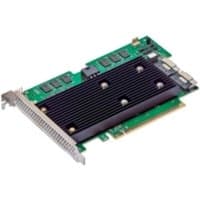 Broadcom MegaRAID 9670W-16i RAID controller, green circuit board with black heatsink and PCI Express x16 connector.