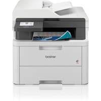 White Brother DCP-L3560CDW printer with touchscreen, paper tray, and LED display.