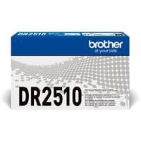 Brother DR-2510 printer drum in white box with blue top, bold black text, and dotted design pattern.