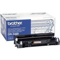 Brother DR-3200 printer drum in black with white packaging featuring blue branding and product details.