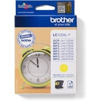 Brother LC-125XLY Original Yellow ink cartridge in blue box with clock graphic and compatibility list.