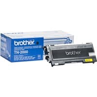 Brother TN-2000 black toner cartridge with blue and white packaging, rectangular shape, branded label.