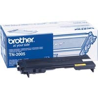 Brother TN-2005 toner cartridge, black, rectangular shape, with blue and white packaging box.