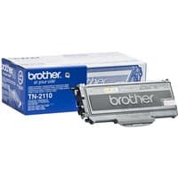 Brother TN-2110 black toner cartridge with gray casing and branded packaging box.