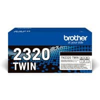 Brother TN-2320TWIN black toner cartridge box with blue and black design, white text, and Brother logo.