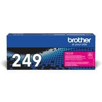 Brother TN-249M toner cartridge box, blue with magenta label, large white "249" text, Brother logo top right.