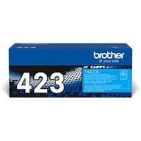 Brother TN-423C toner cartridge in cyan, blue and black box with large white "423" text and Brother logo.