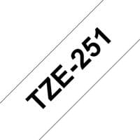 Brother TZE-251 label tape, black text on white background, diagonal orientation.