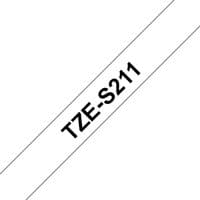 White Brother TZE-S211 label-making tape with black text "TZE-S211" diagonally across the tape.