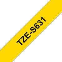 Yellow Brother TZE-S631 label-making tape with bold black text.