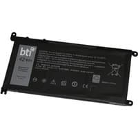 Black BTI 42Wh 3-cell battery for Dell Chromebook 3180 with white text and connector ports on edges.