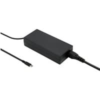 Black BTI 100W USB-C AC adapter with rectangular design, UK plug, and USB-C cable for multiple voltage outputs.