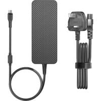 Black BTI 130W USB-C charger with UK plug, textured surface, and attached cable with USB-C connector.
