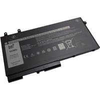 Black BTI 42Wh 3-cell battery labeled for Dell Latitude, rectangular with connector ports and printed specifications.