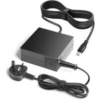 Black BTI 45W USB-C charger with rectangular adapter and UK power cable, featuring a coiled USB-C cord.