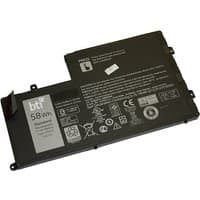 Black BTI 58Wh 4-cell battery with white text and symbols, compatible with Dell Inspiron and Latitude models.