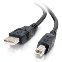Black C2G 2m USB 2.0 A/B cable with standard USB-A and USB-B connectors, 6.6 ft length, durable and flexible design.