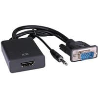 Black Cablenet converter with HDMI female port, SVGA connector, and 3.5mm audio jack, compact design.