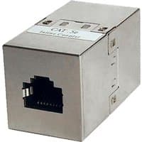 Cablenet Cat5e RJ45 FTP Female-Female Coupler, metallic rectangular casing with visible ports and labeled top.