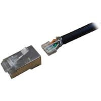 Cablenet Cat6 RJ45 FTP crimp plug, transparent connector with silver casing, attached to black cable with exposed wires.