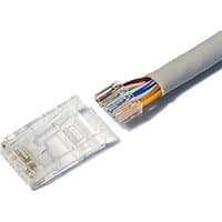 Transparent Cablenet Cat6 RJ45 UTP crimp plug with exposed multicolored wires and gray cable sheath.