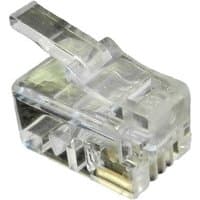 Clear Cablenet RJ10 4P4C crimp plug with transparent casing and visible metal contacts.