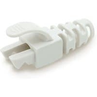 White Cablenet RJ45 snagless strain relief flush boot, 6.5mm, with ribbed design and flexible clip.