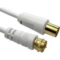 White coaxial cable 5m with gold-plated connectors, featuring a textured grip and smooth finish.