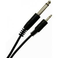 Black audio cable 2m with 3.5mm and 6.35mm connectors, ribbed grips, by Cables Direct.