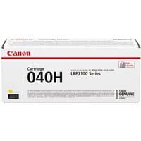 Canon 040H Original Yellow toner cartridge in white box with red accents and product details.