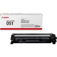 Canon 051 black toner cartridge with white box, red Canon logo, compatible with LBP160 and MF260 series printers.