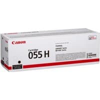 Canon 055H toner cartridge in white box with red accents and black text detailing compatibility and genuine label.