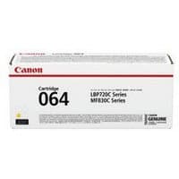 Canon 064 Original Yellow toner cartridge in white box with red Canon logo and black text detailing printer compatibility.