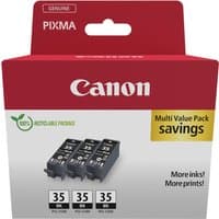 Canon 1509B028 ink cartridge pack, red box, three black cartridges, labeled PGI-35, for Canon printers.