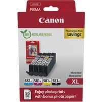 Canon 2052C006 ink cartridge pack, 4 XL cartridges in black, cyan, magenta, yellow, with recyclable packaging.