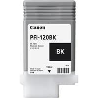 Canon PFI-120BK black ink cartridge, 130ml capacity, rectangular shape with gray top and white label.