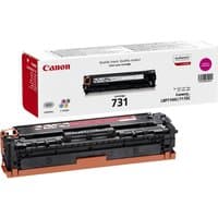 Canon 731 magenta toner cartridge, black casing with orange accents, in branded white box.