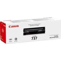 Canon 737 black toner cartridge in white and red box with Canon logo and product image on front.