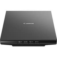 Black Canon CanoScan LiDE 300 flatbed scanner with sleek design and control buttons on the front edge.
