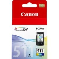 Canon CL-511 color ink cartridge in red packaging with ChromaLife100+ logo and image of cartridge on front.