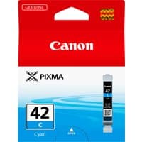 Canon CLI-42C Cyan Ink Cartridge in red and white packaging with blue ink droplet graphic.