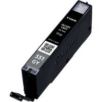Black Canon CLI-551GY grey ink cartridge with QR code and clear top section.