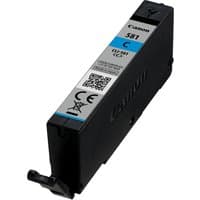 Black Canon CLI-581C cyan ink cartridge with blue label, QR code, and model number on top.