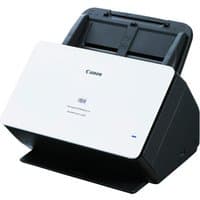 Black and white Canon network document scanner with touchscreen and paper tray.