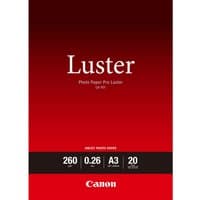 Canon LU-101 Luster Photo Paper Pro A3 pack, red cover, 20 sheets, 260 gsm, 0.26 mm thickness, bold white text.