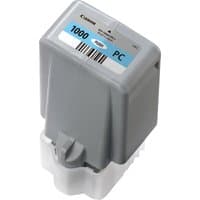 Gray Canon PFI-1000PC ink cartridge with blue label, barcode, and white base.