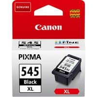 Canon PG-545XL black ink cartridge in white and red packaging with "PIXMA" and "XL" labels.