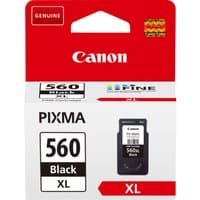 Canon PG-560XL black ink cartridge in red and white packaging with XL label and Pixma branding.