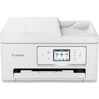White Canon PIXMA TS7750i inkjet printer with touchscreen, Wi-Fi connectivity, and front paper tray.
